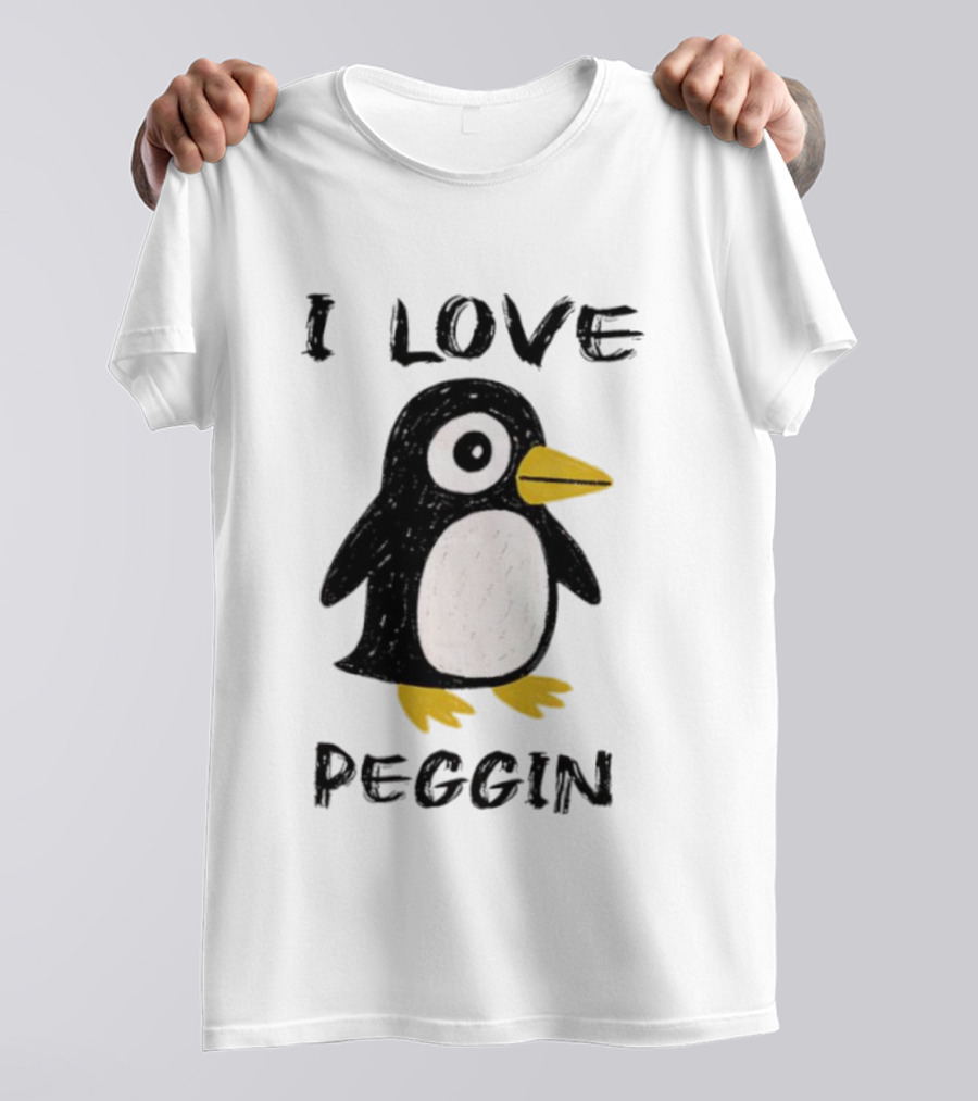 I Love Peggin Penguin Drawing Cute Cartoon Illustration T-Shirt