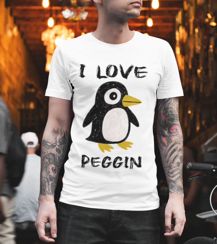 I Love Peggin Penguin Drawing Cute Cartoon Illustration T-Shirt