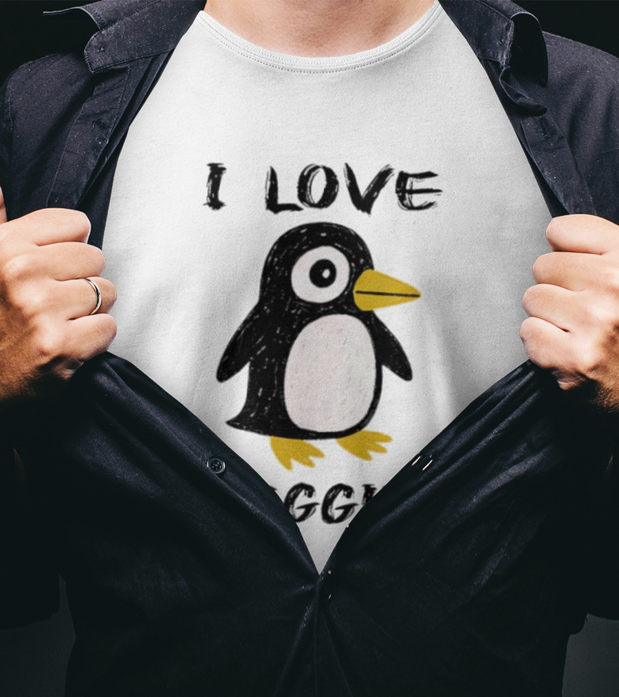 I Love Peggin Penguin Drawing Cute Cartoon Illustration T-Shirt
