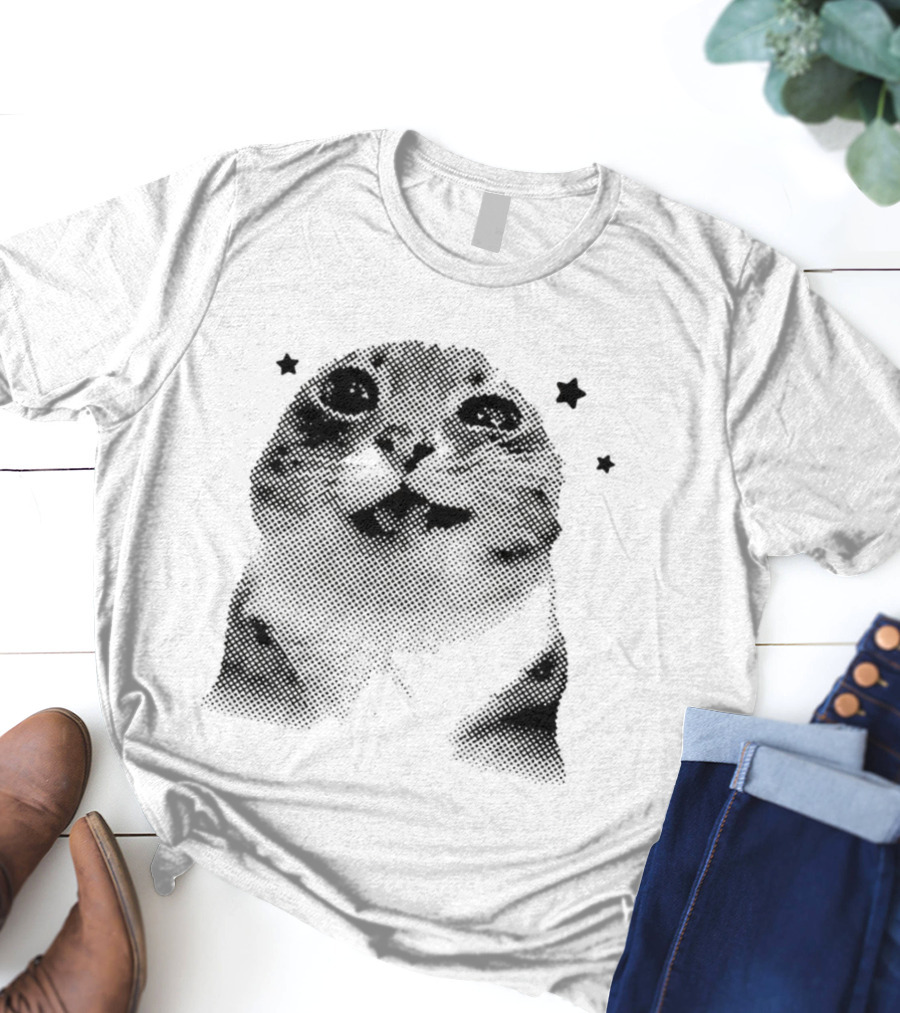 Rigby Cat Floating In Space Retro Star Meme T-Shirt