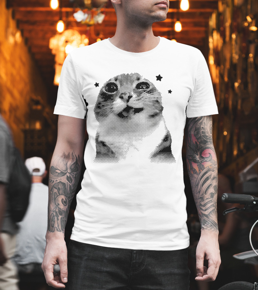 Rigby Cat Floating In Space Retro Star Meme T-Shirt