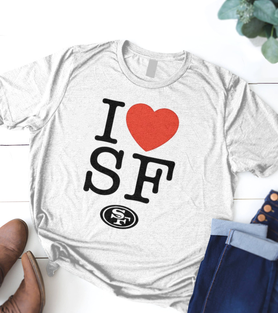San Francisco 49ers I Love SF Heart Symbol Football Team Logo T-Shirt