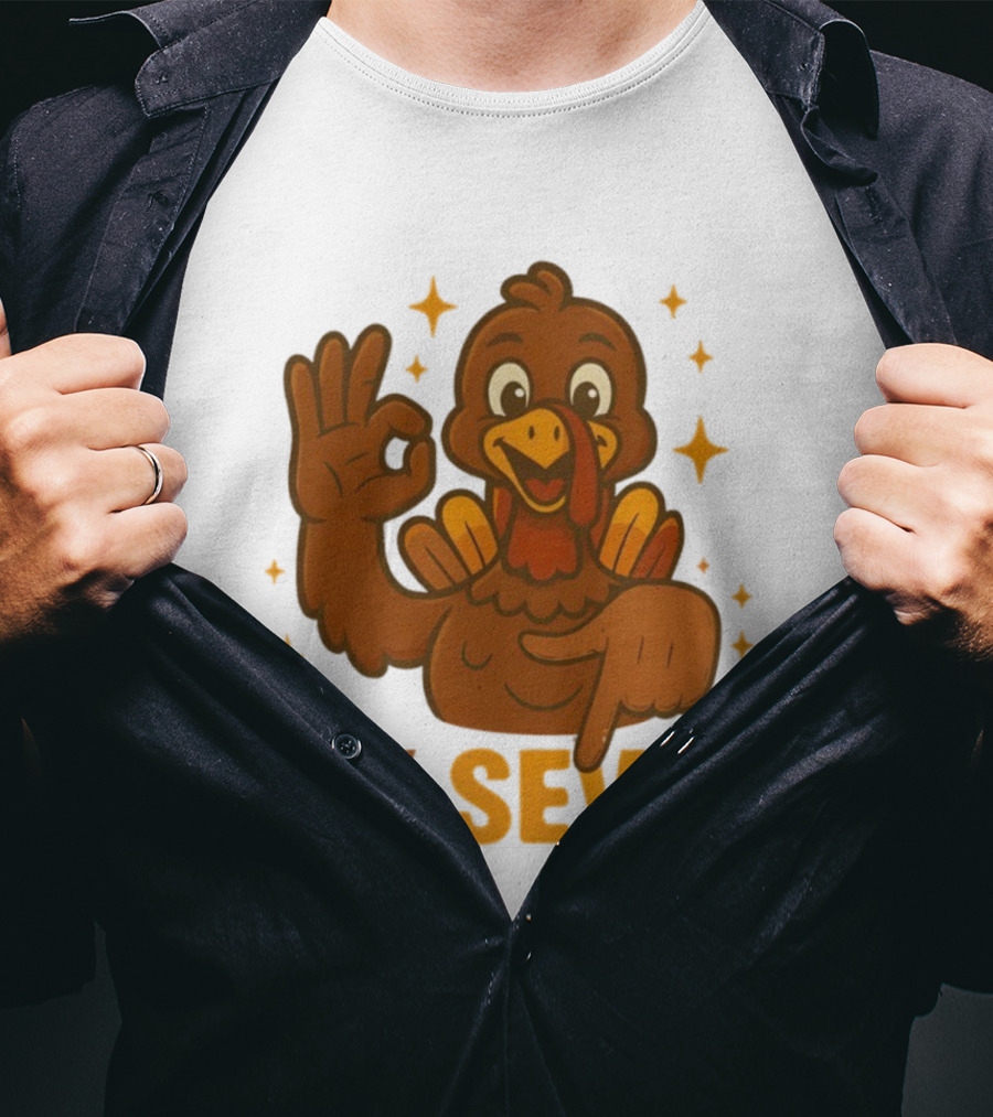 Six Seven Turkey Meme Funny Thanksgiving Gesture T-Shirt