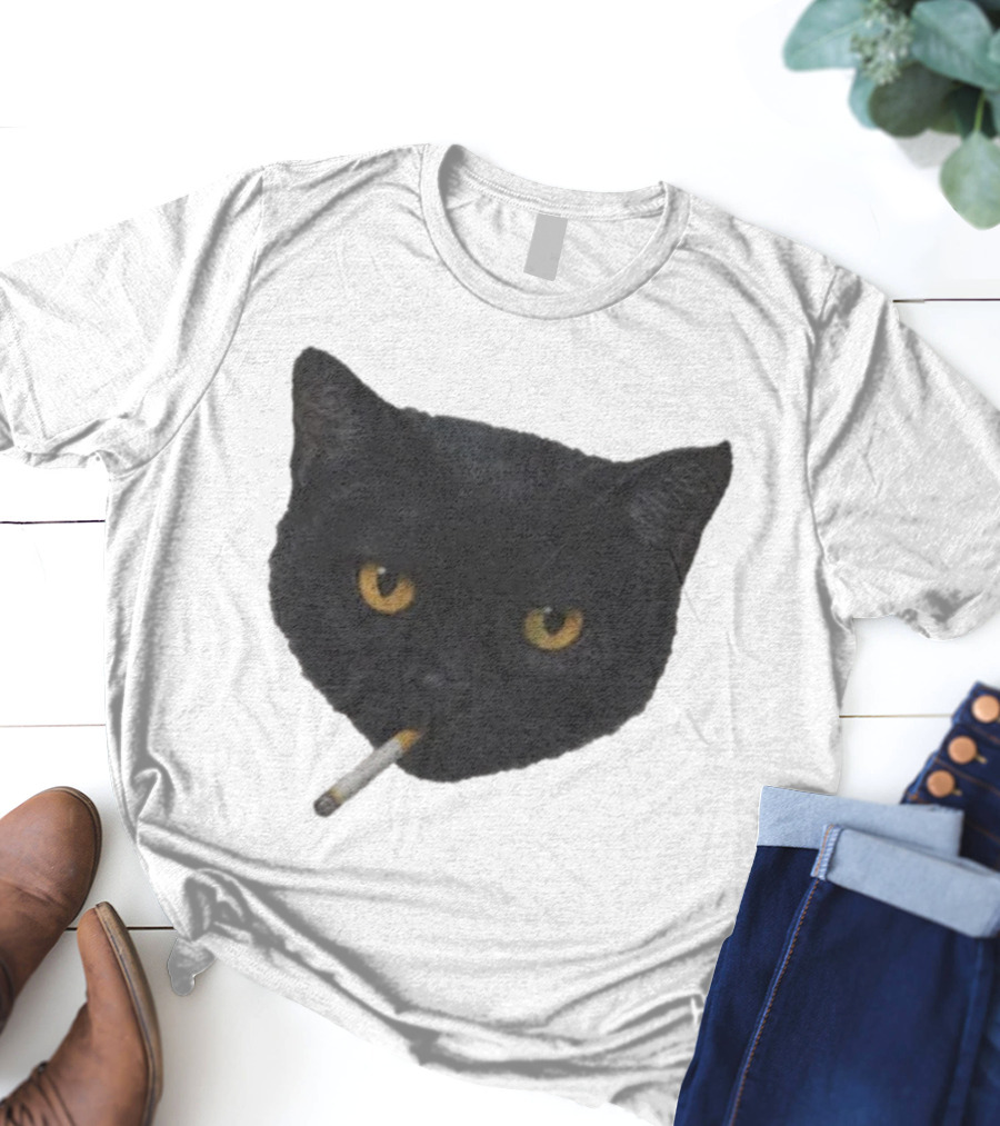 Smoking Black Cat With Yellow Eyes And Cigarette T-Shirt