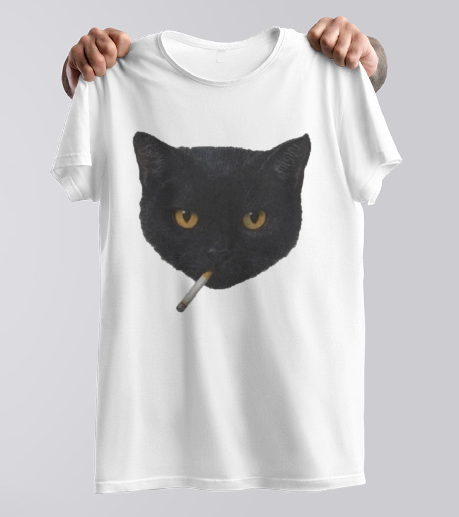 Smoking Black Cat With Yellow Eyes And Cigarette T-Shirt