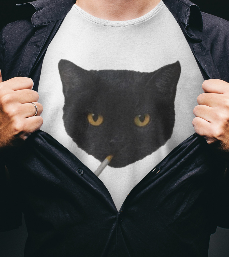 Smoking Black Cat With Yellow Eyes And Cigarette T-Shirt