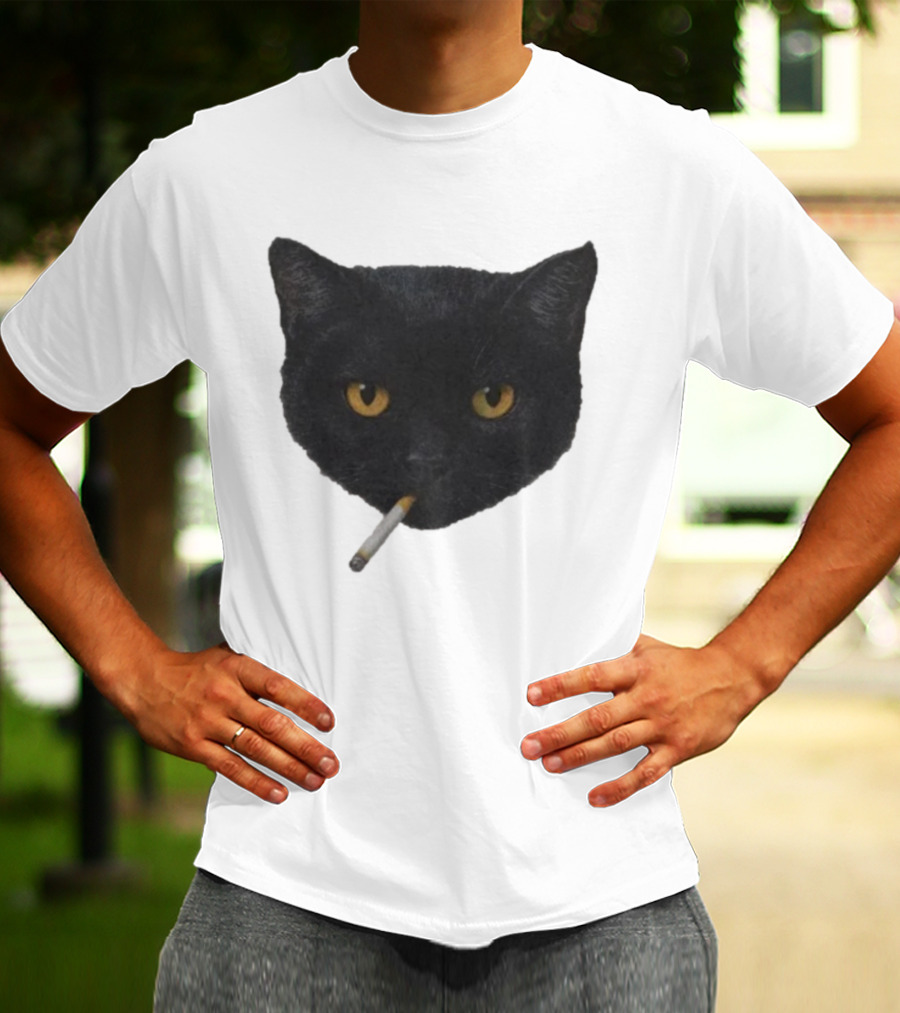Smoking Black Cat With Yellow Eyes And Cigarette T-Shirt
