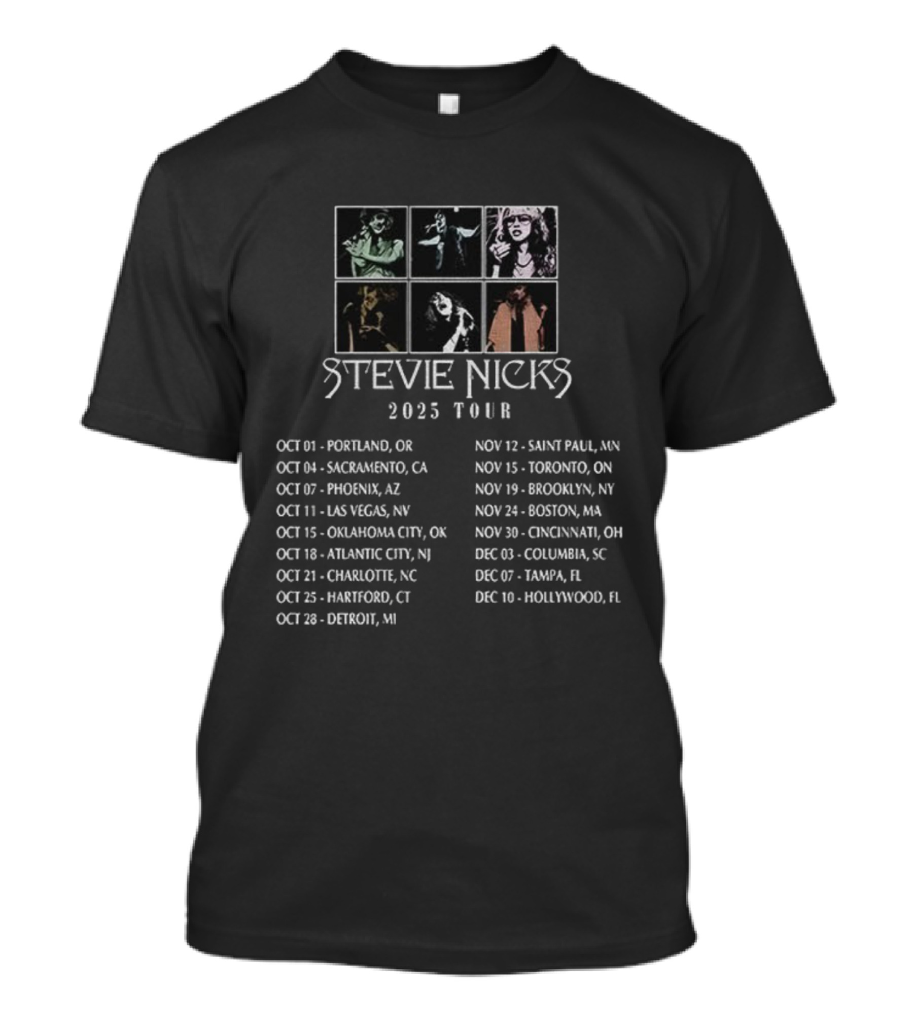 Stevie Nicks 2025 Tour Portland Sacramento Phoenix Las Vegas Tour Dates And Cities T-Shirt
