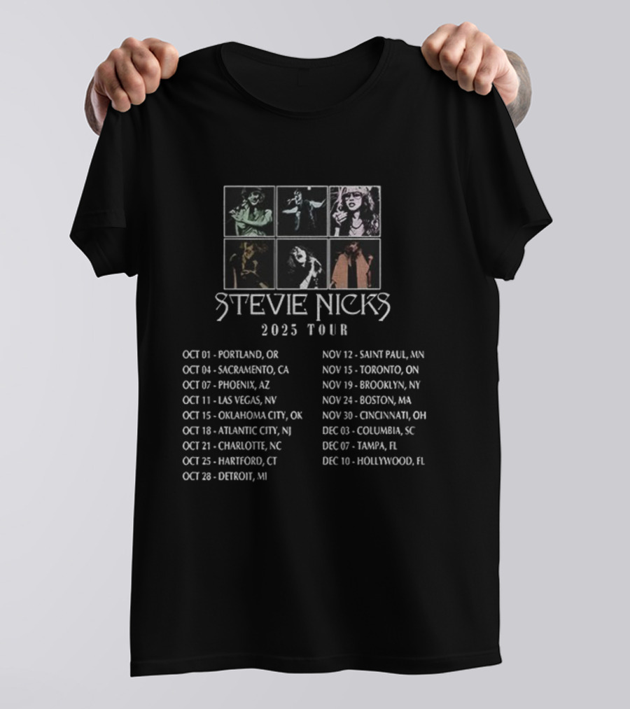 Stevie Nicks 2025 Tour Portland Sacramento Phoenix Las Vegas Tour Dates And Cities T-Shirt