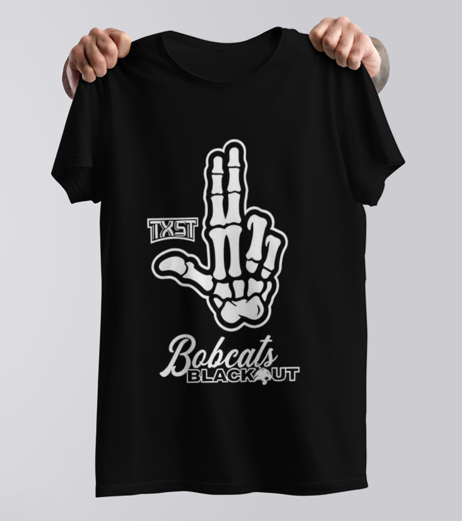 Skeleton Hand TXST Bobcats Blackout Gesture T-Shirt