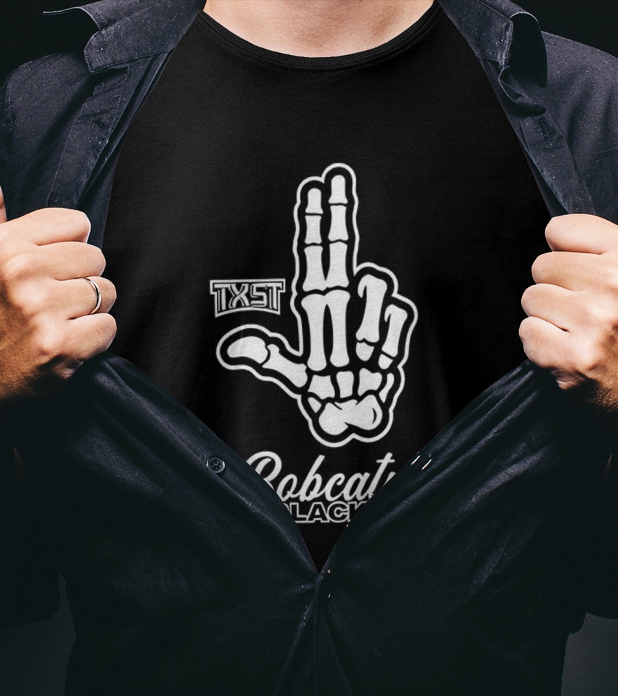 Skeleton Hand TXST Bobcats Blackout Gesture T-Shirt