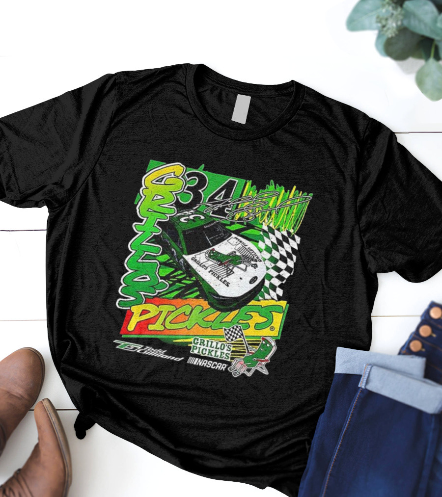 Grillo's Pickles Car Todd Gilliland 34 Autograph Racing Checkered Flag T-Shirt