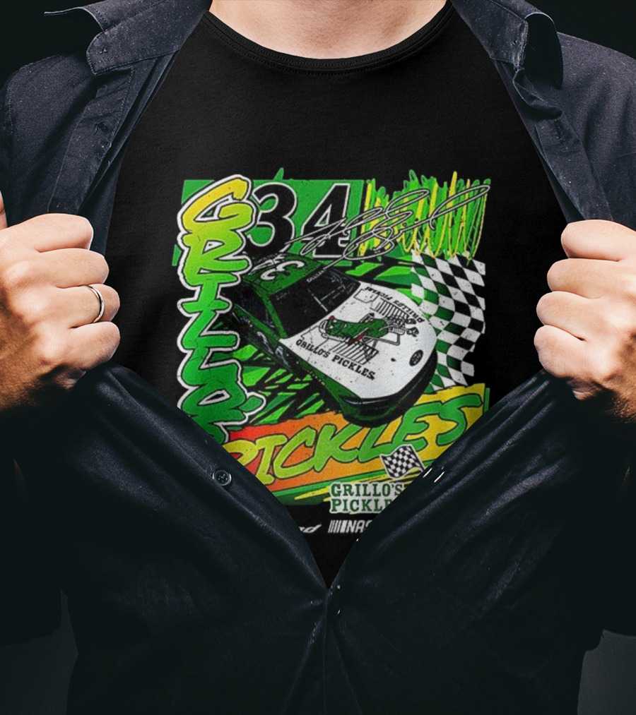 Grillo's Pickles Car Todd Gilliland 34 Autograph Racing Checkered Flag T-Shirt