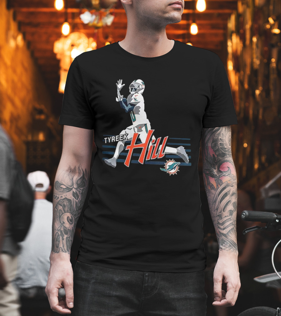 Tyreek Hill Miami Dolphins Receiving Ball Action Football T-Shirt