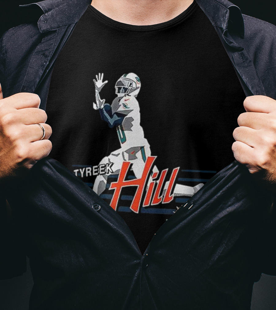 Tyreek Hill Miami Dolphins Receiving Ball Action Football T-Shirt