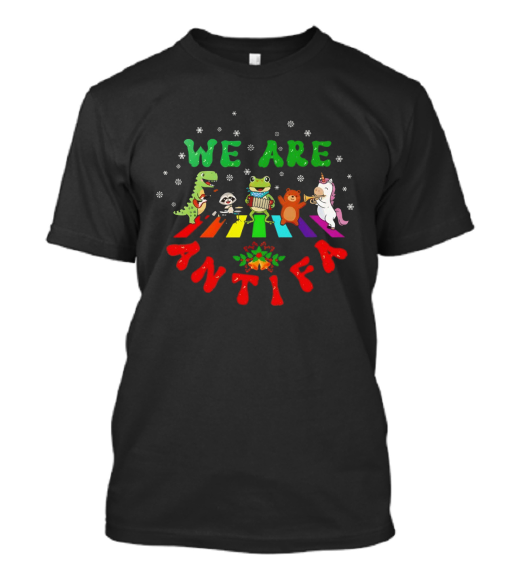 We Are Antifa Dinosaur Frog Unicorn Rainbow Christmas T-Shirt