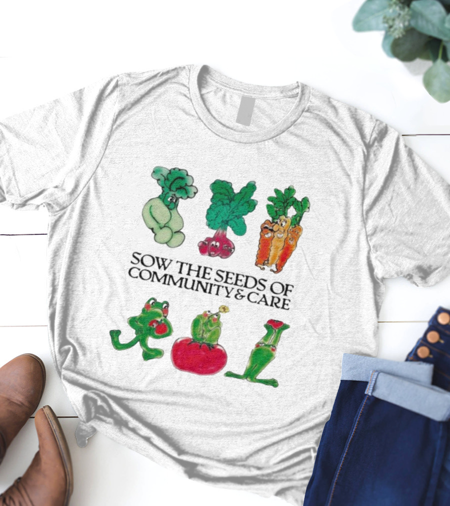 Sow The Seeds Of Community & Care With Playful Vegetable And Frog Characters T-Shirt