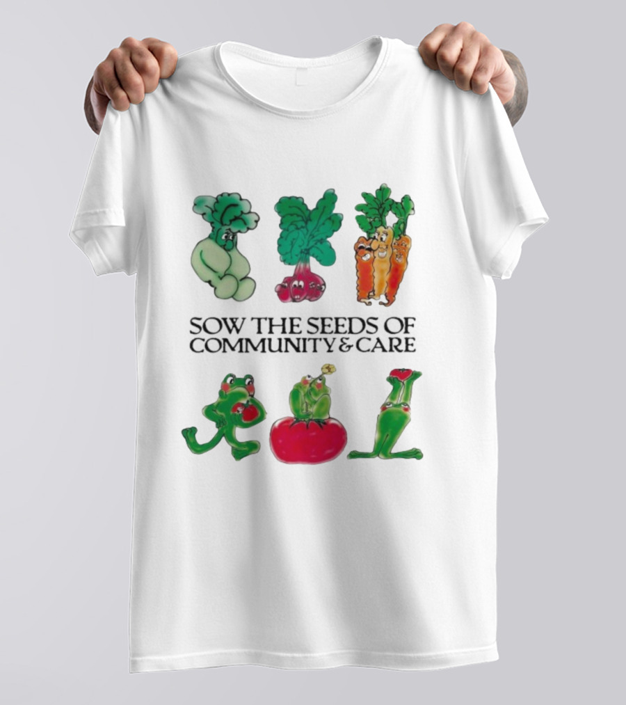 Sow The Seeds Of Community & Care With Playful Vegetable And Frog Characters T-Shirt