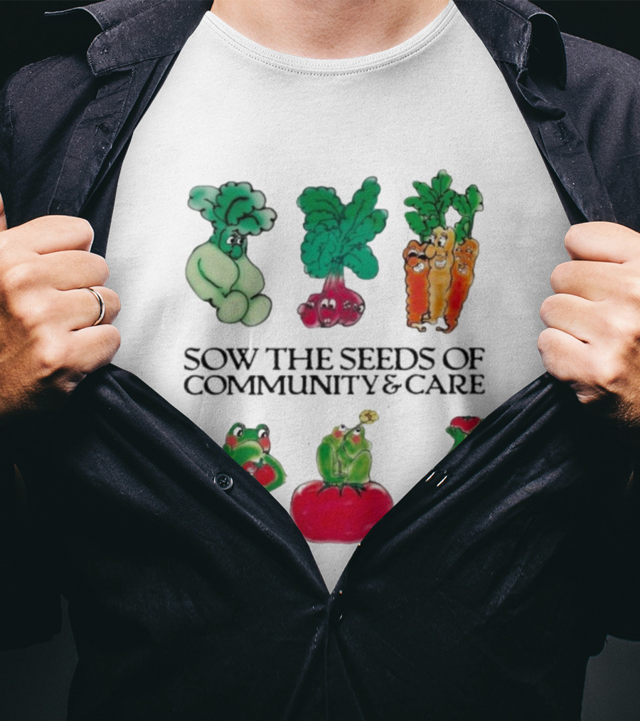 Sow The Seeds Of Community & Care With Playful Vegetable And Frog Characters T-Shirt