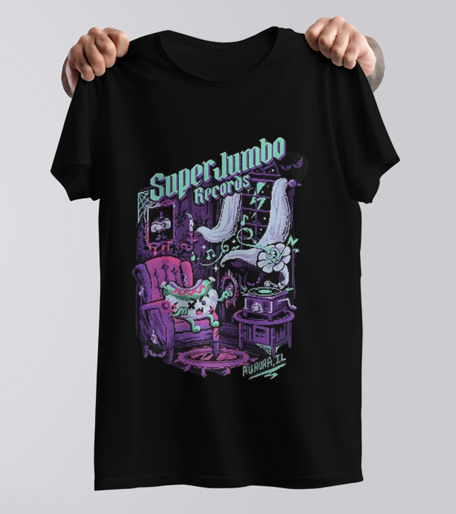 Zombie Frank Super Jumbo Records Aurora IL Pixel Art Style T-Shirt