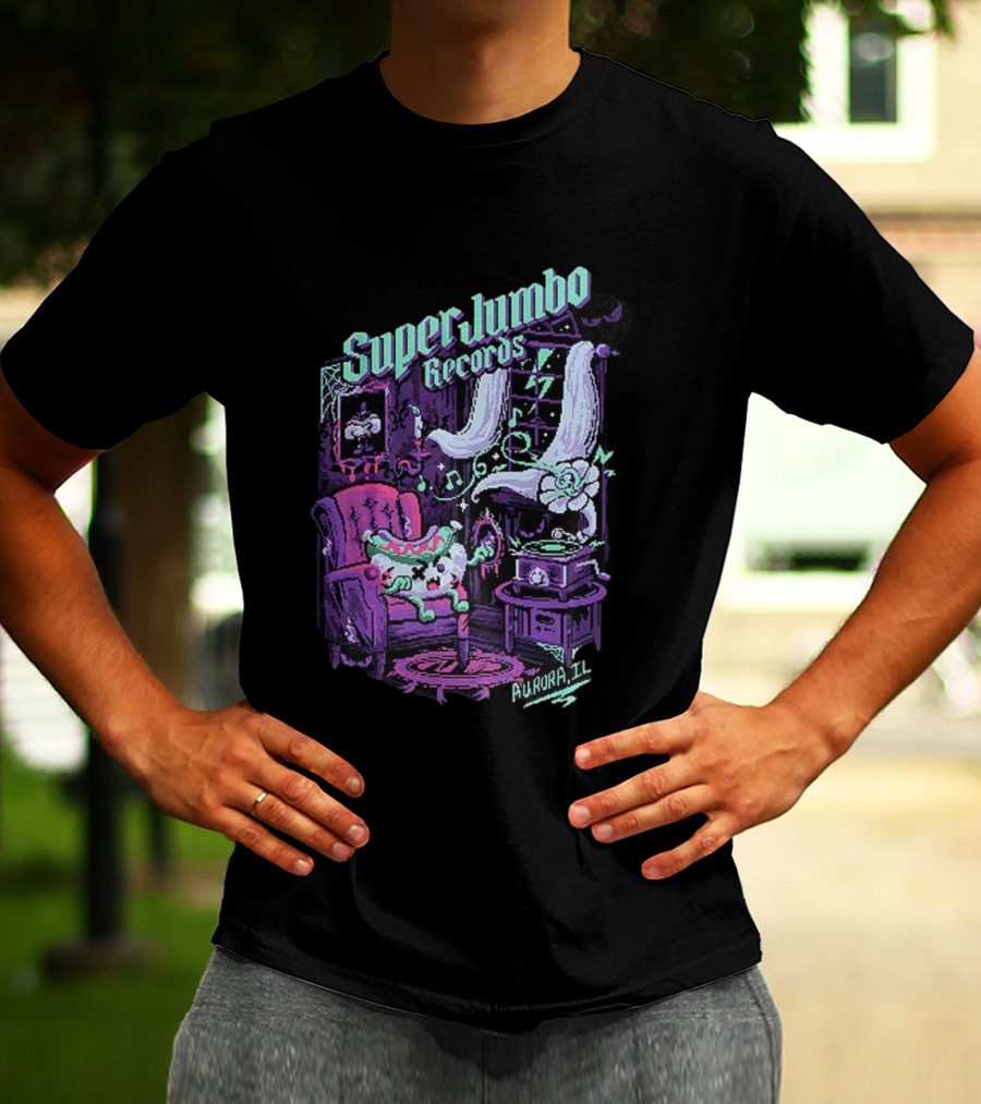 Zombie Frank Super Jumbo Records Aurora IL Pixel Art Style T-Shirt