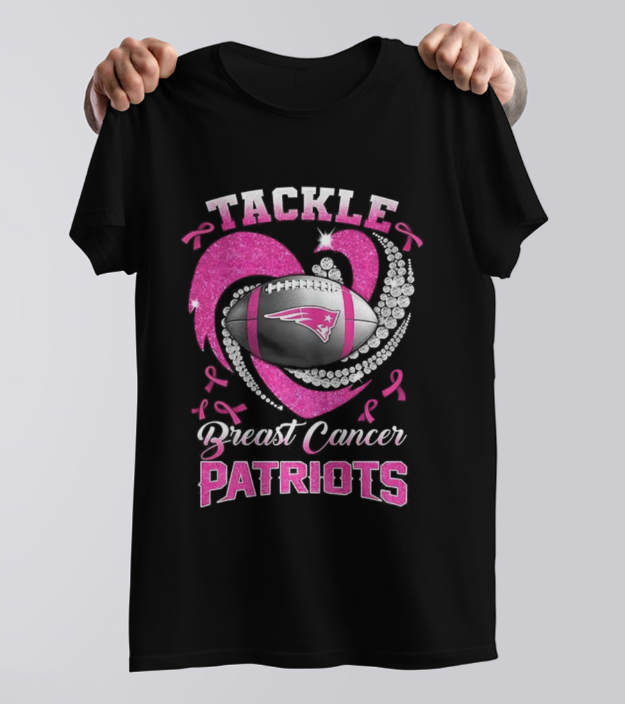 Tackle Breast Cancer New England Patriots Pink Ribbon Heart Football T-Shirt