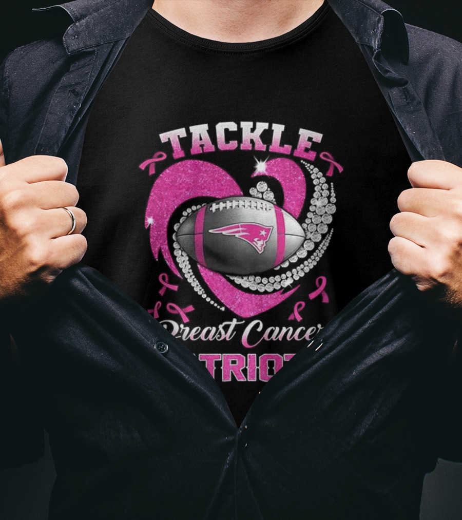 Tackle Breast Cancer New England Patriots Pink Ribbon Heart Football T-Shirt