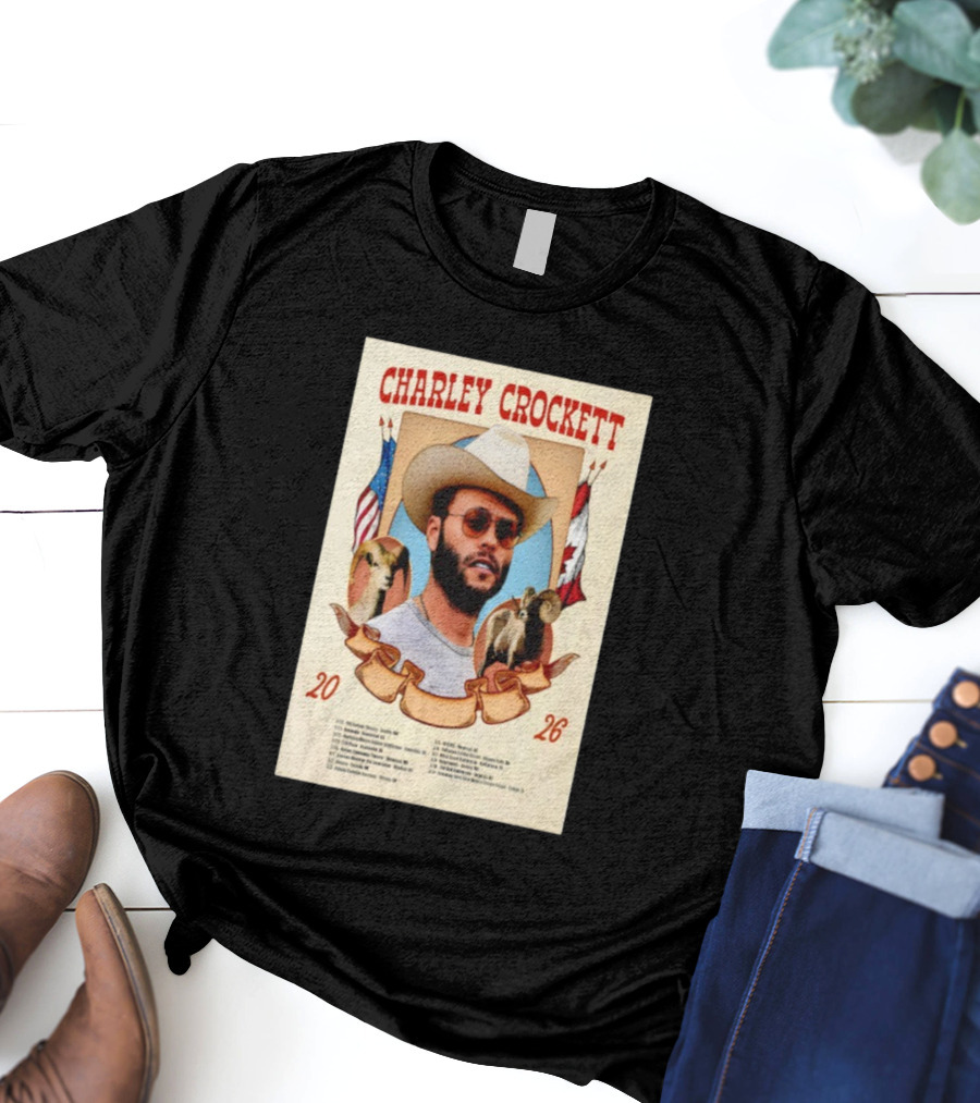 Charley Crockett Tour 2026 American Canadian Flags Vintage Style T-Shirt