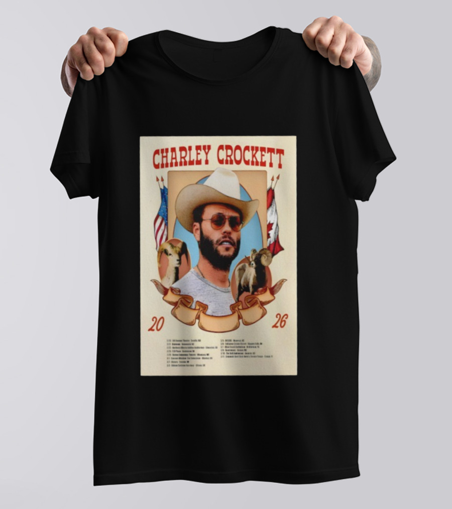 Charley Crockett Tour 2026 American Canadian Flags Vintage Style T-Shirt