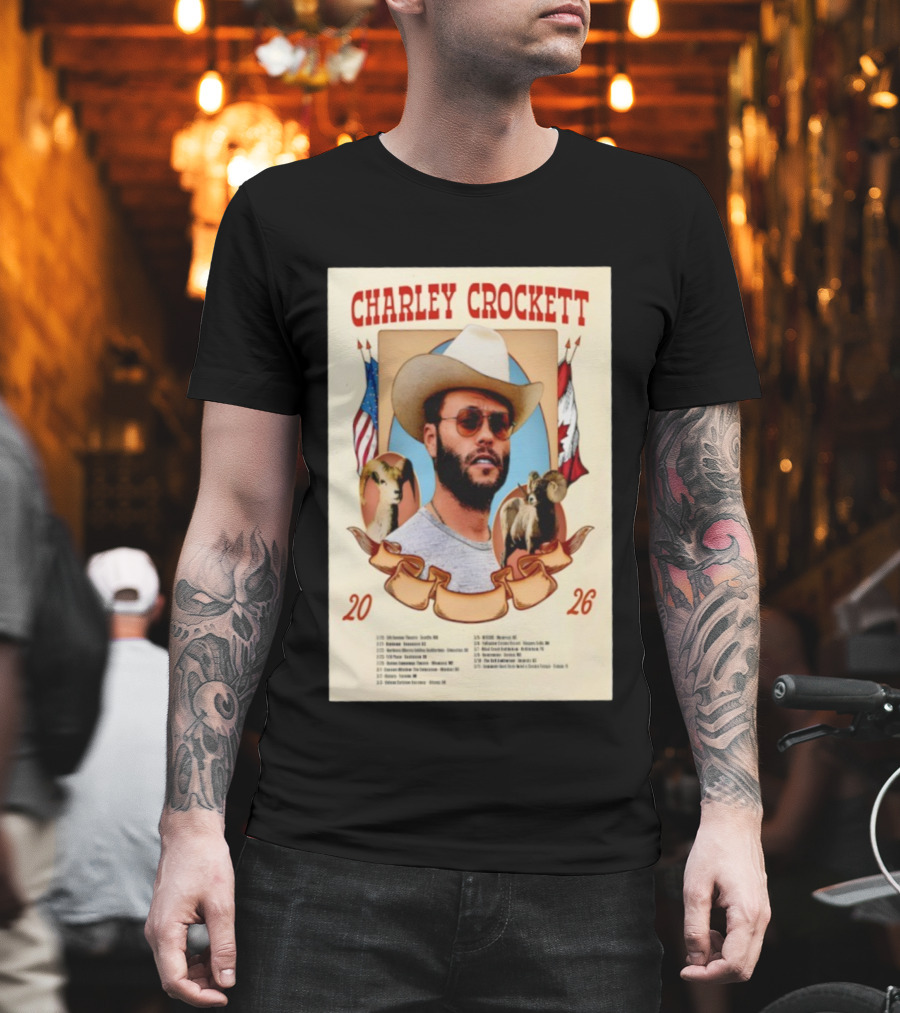 Charley Crockett Tour 2026 American Canadian Flags Vintage Style T-Shirt