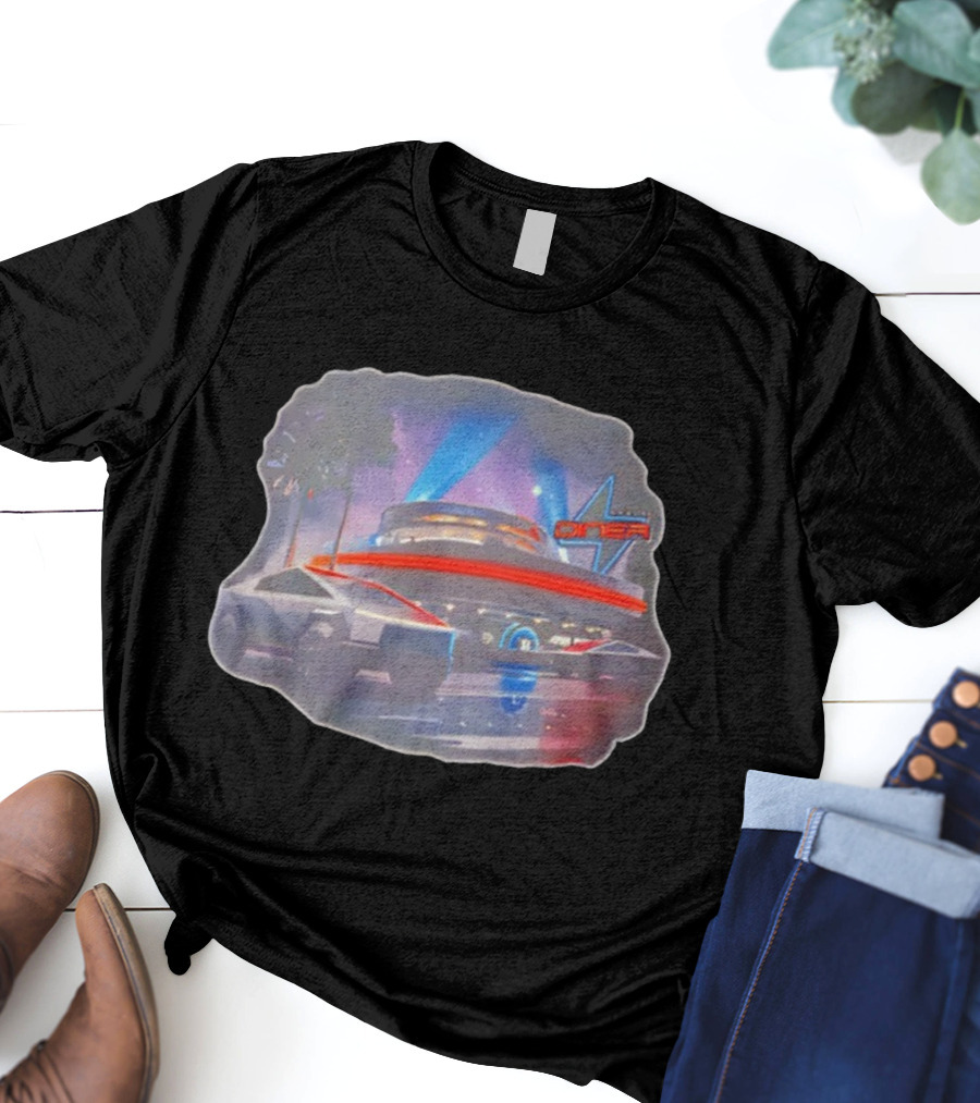Tesla Cybertruck Hollywood Retro Diner Neon Night Scene T-Shirt