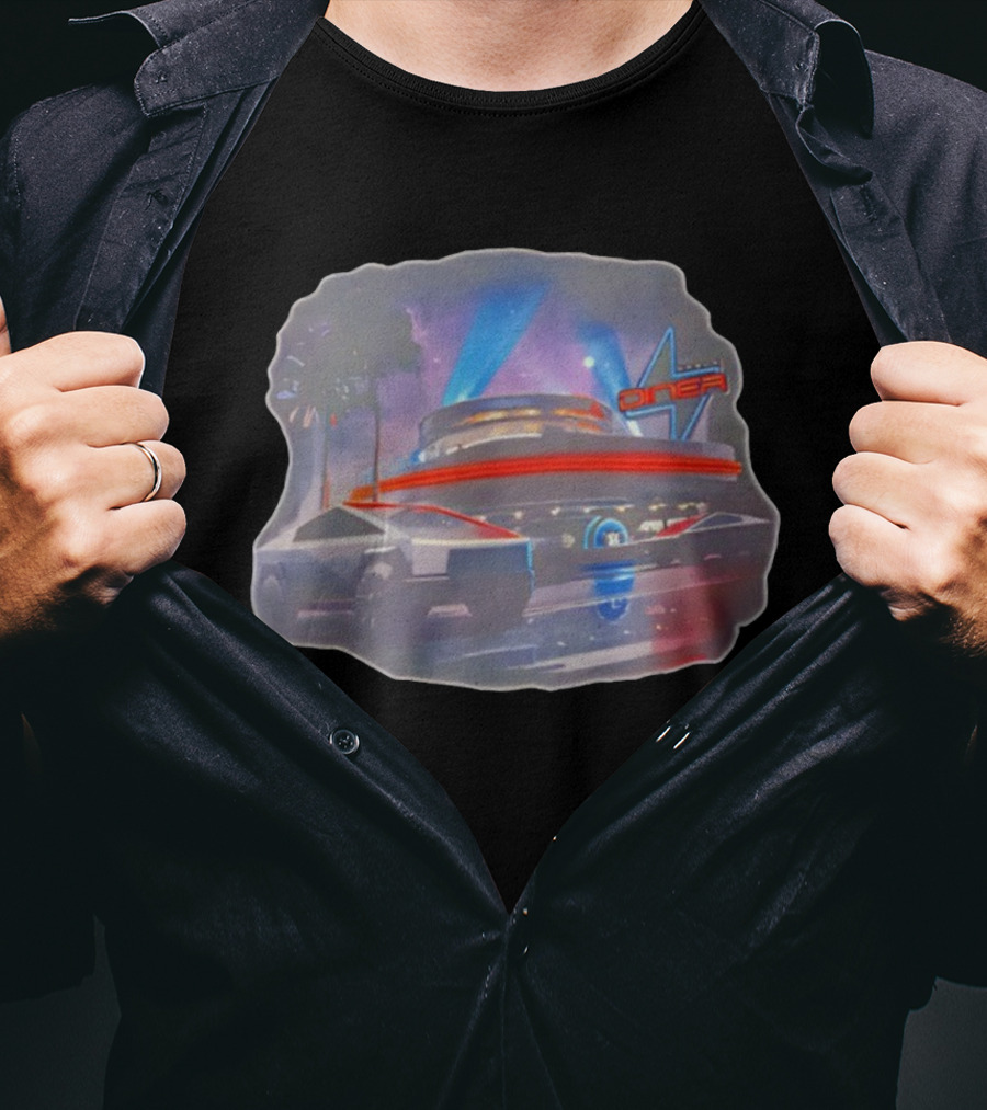 Tesla Cybertruck Hollywood Retro Diner Neon Night Scene T-Shirt