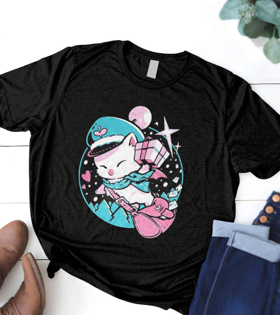 Delivery Moogle A Package For You Kawaii Pink And Teal Starry Sky T-Shirt