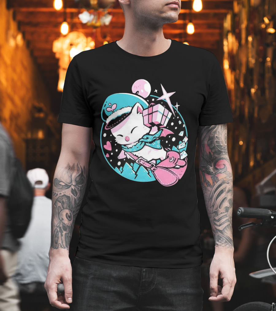 Delivery Moogle A Package For You Kawaii Pink And Teal Starry Sky T-Shirt