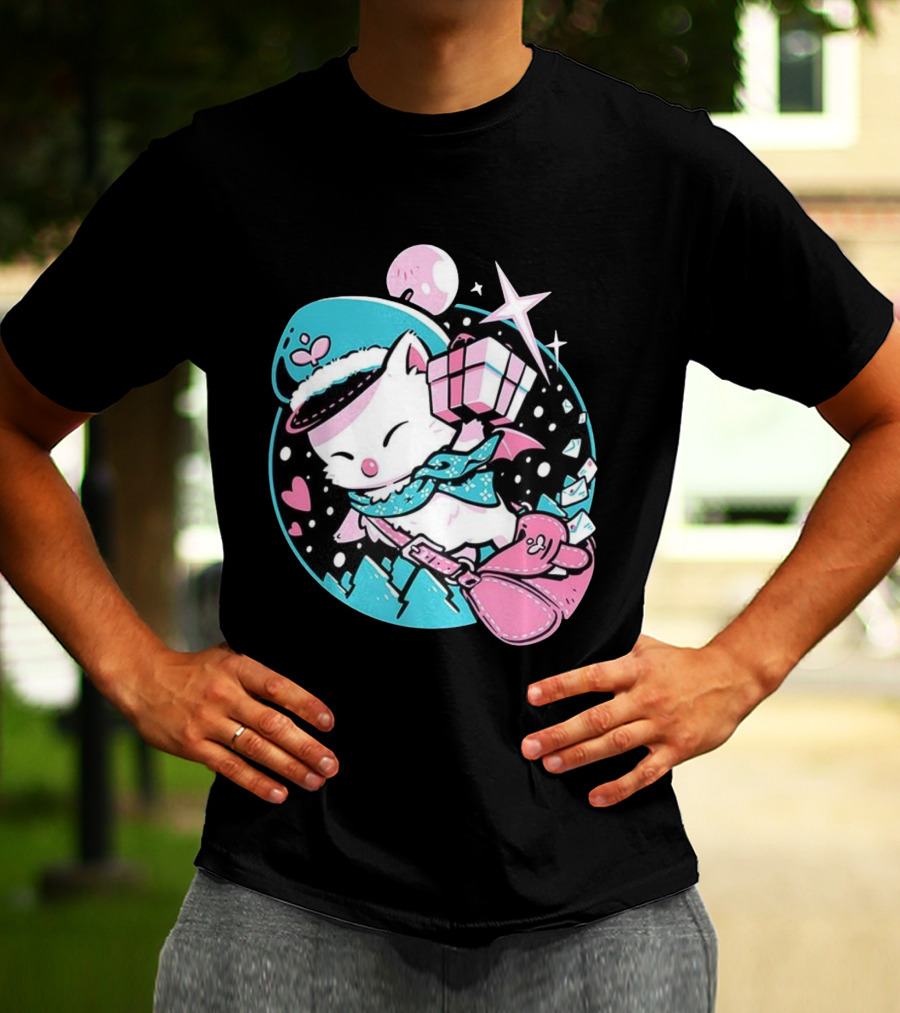 Delivery Moogle A Package For You Kawaii Pink And Teal Starry Sky T-Shirt