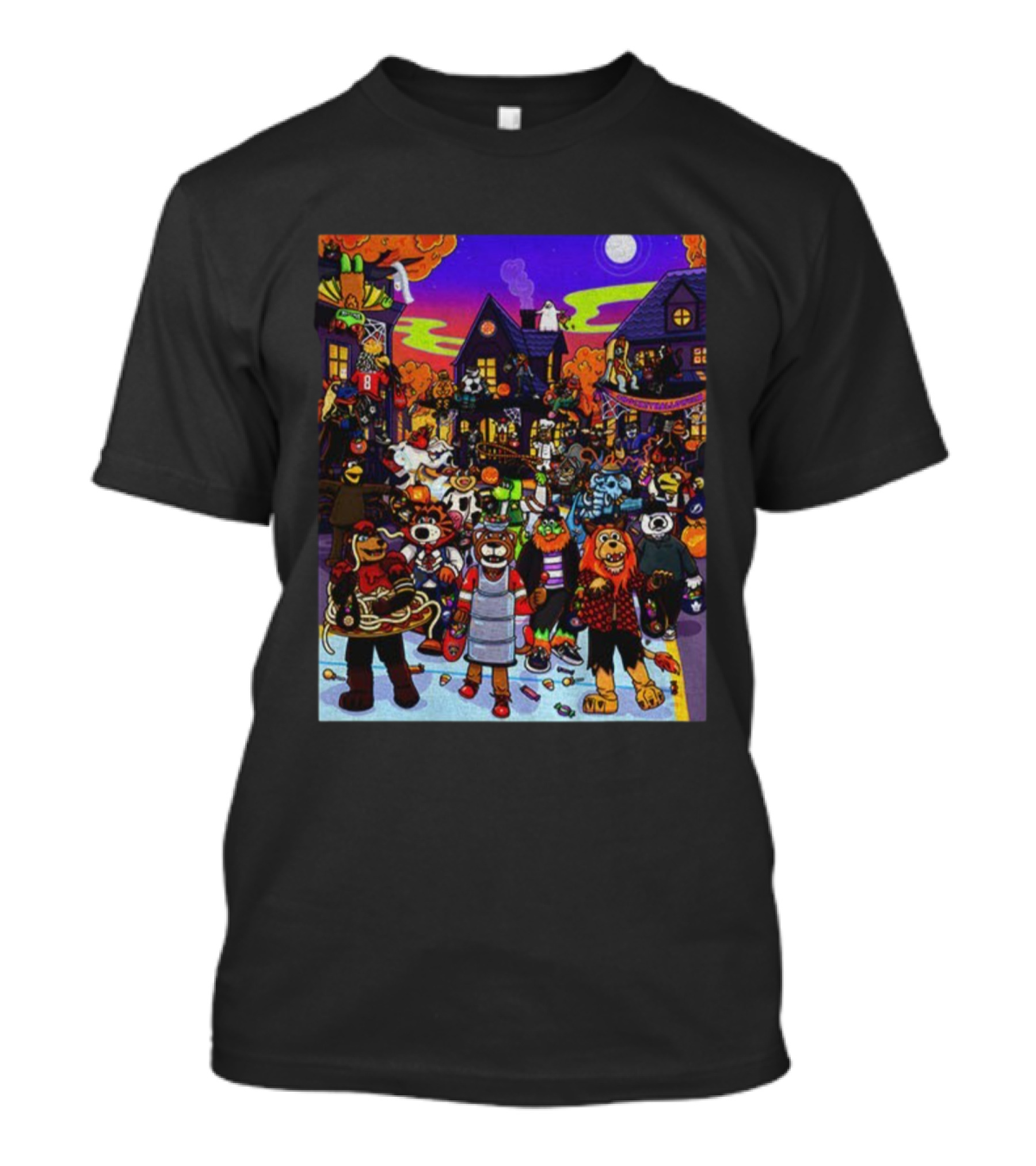Mascot Mayhem Halloween Hockey Night Party Scene T-Shirt