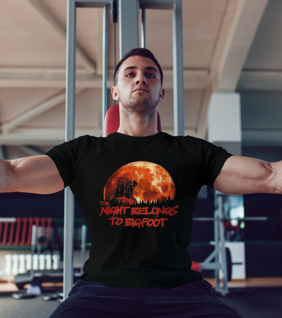 The Night Belongs To Bigfoot Red Moon Silhouette T-Shirt