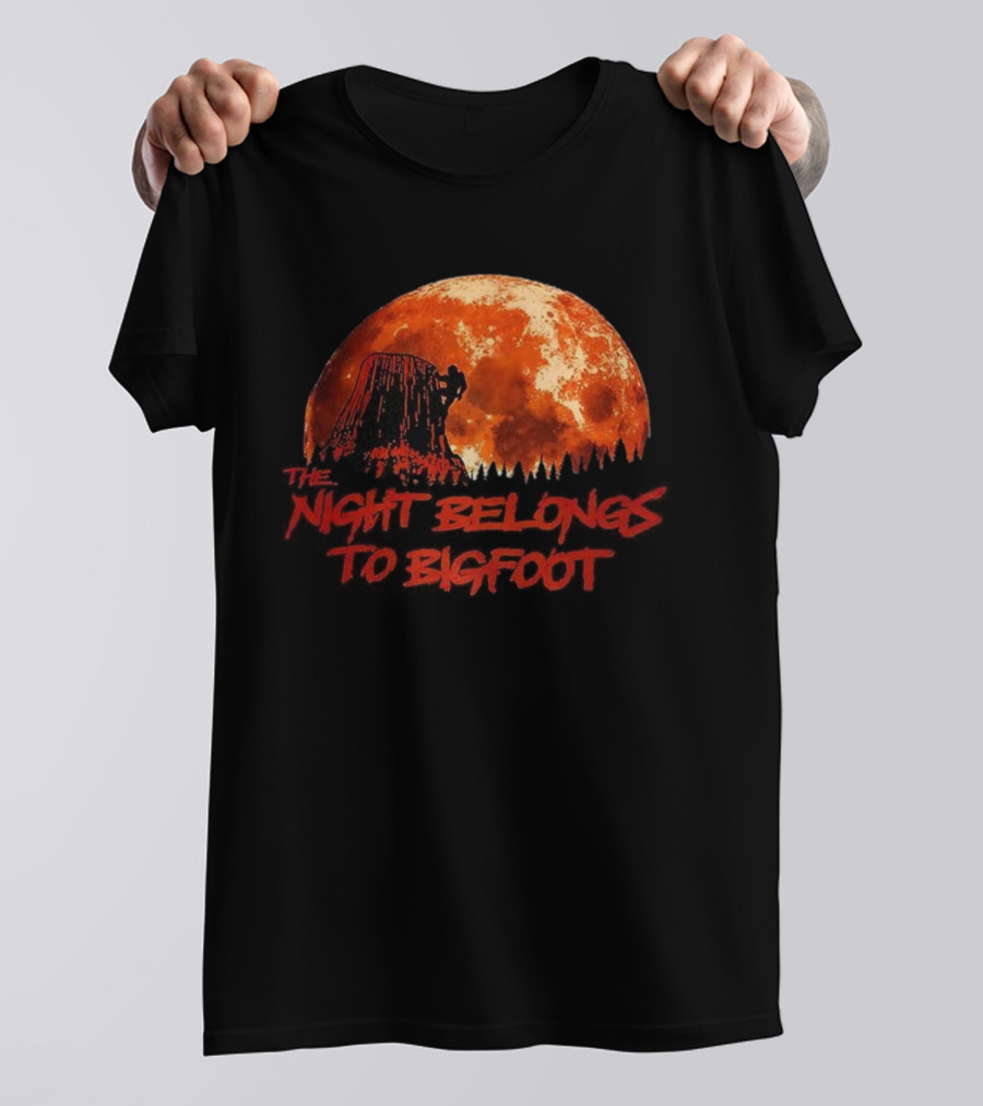 The Night Belongs To Bigfoot Red Moon Silhouette T-Shirt