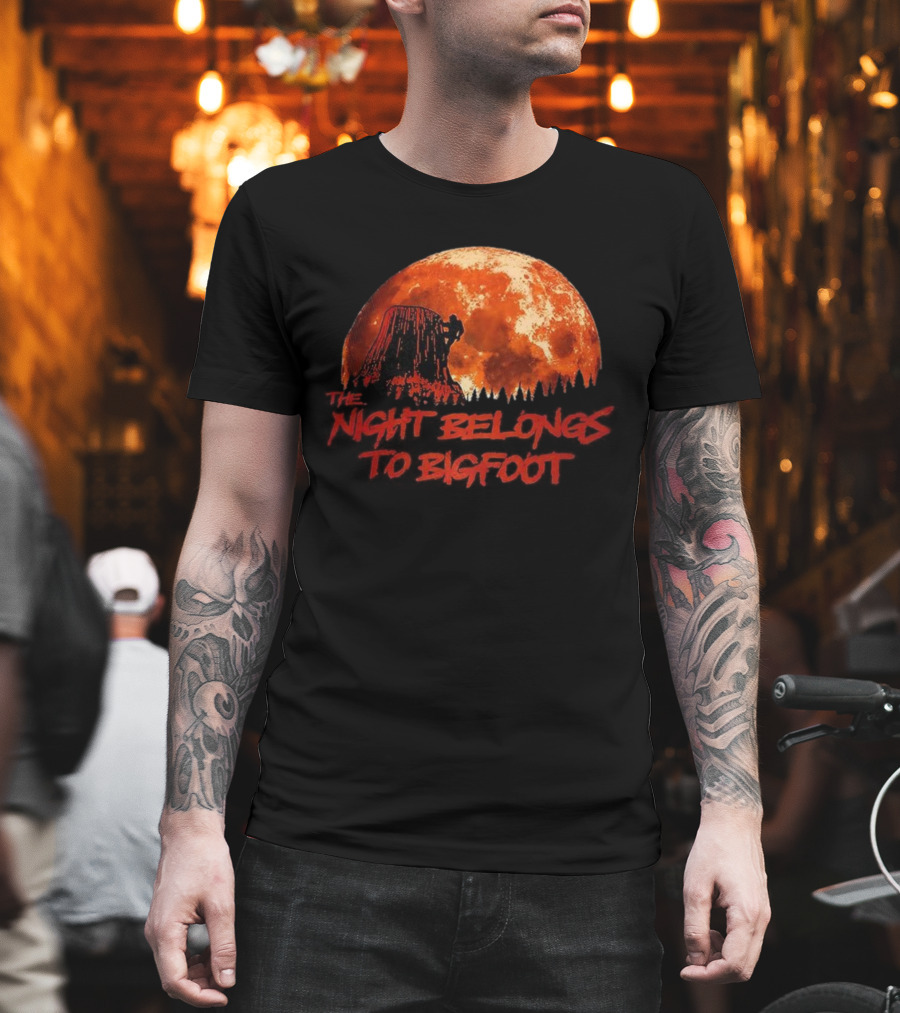 The Night Belongs To Bigfoot Red Moon Silhouette T-Shirt