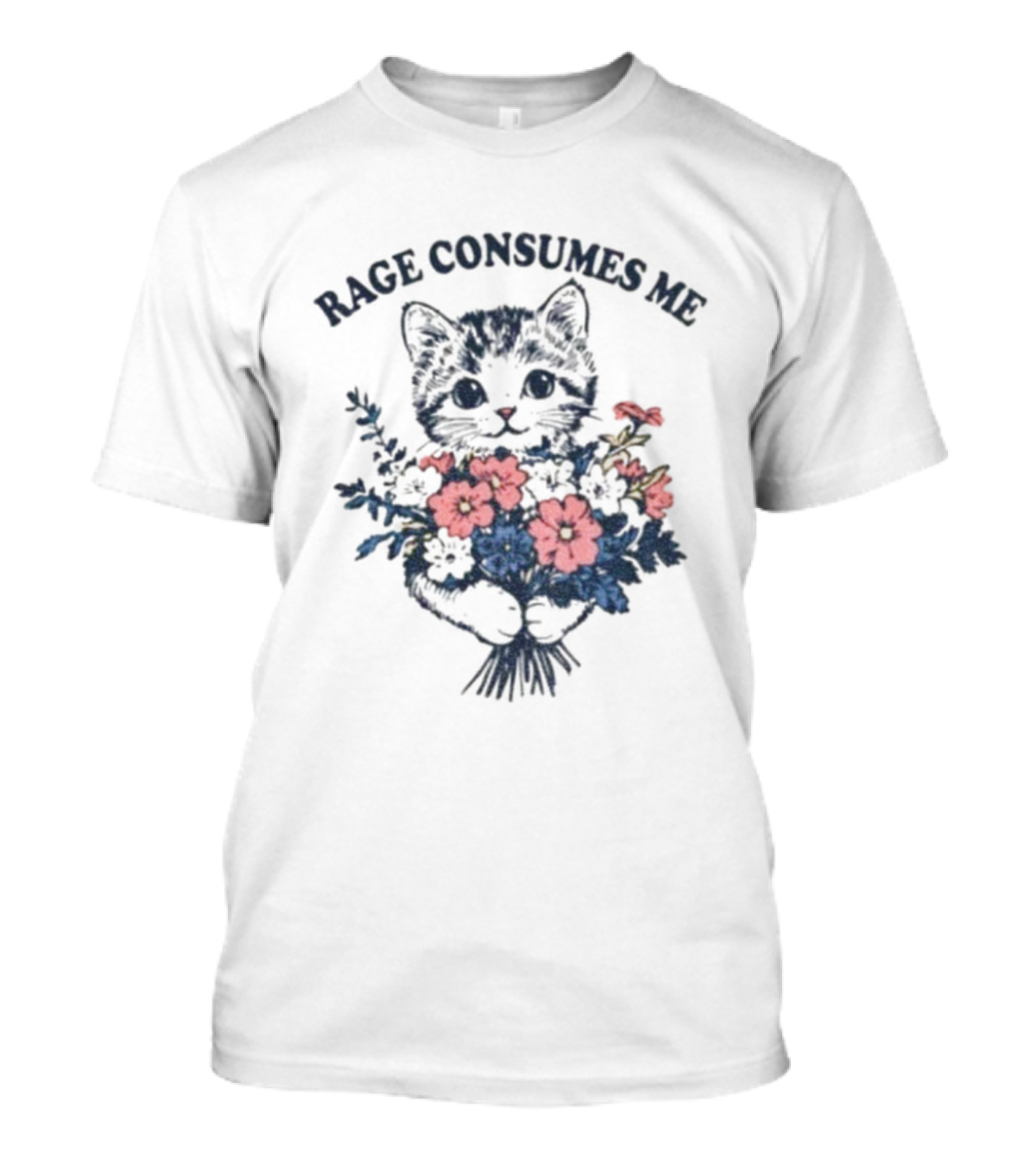 Rage Consumes Me Cat Holding Flower Vintage T-Shirt