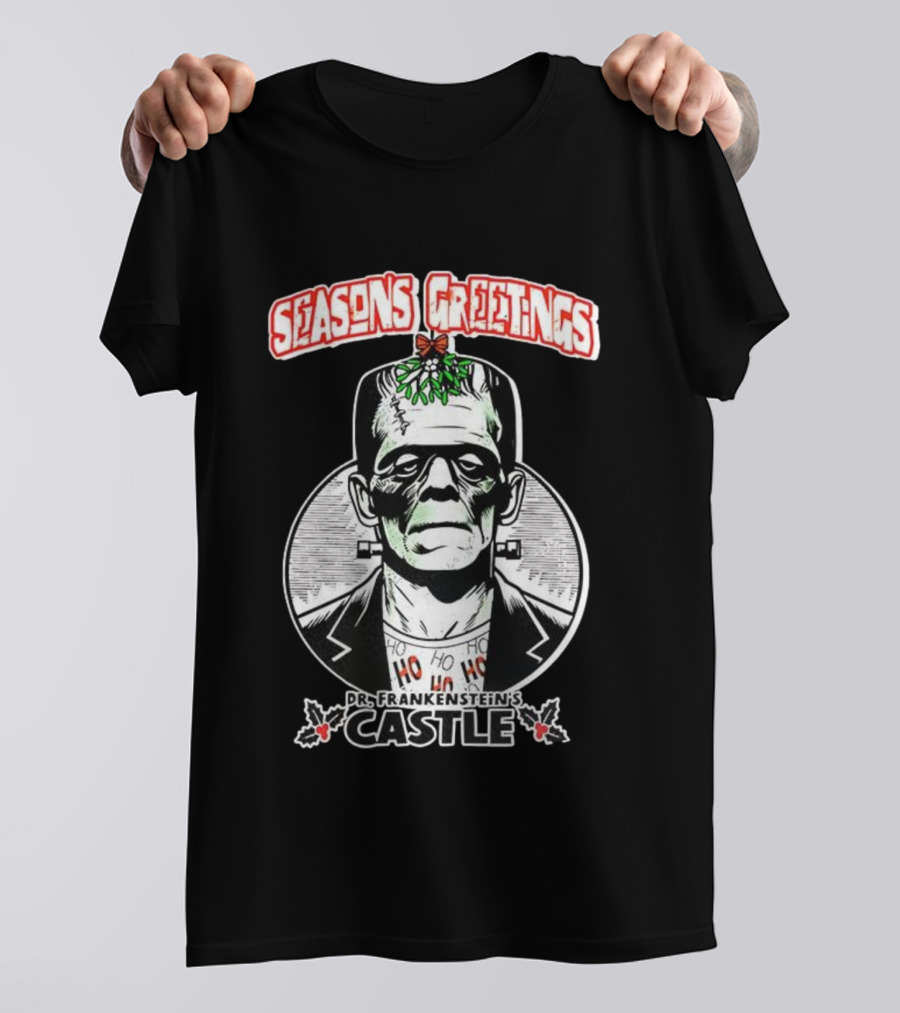 Seasons Greetings Dr. Frankenstein's Castle Christmas T-Shirt