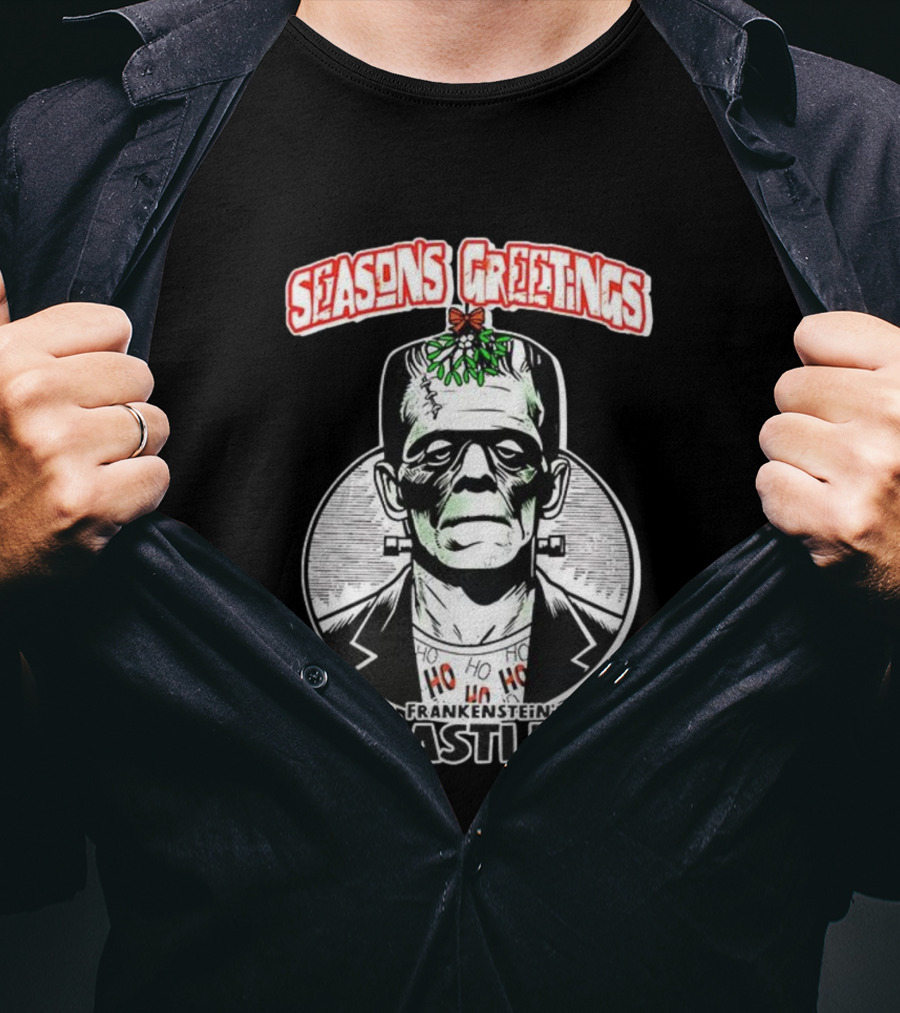 Seasons Greetings Dr. Frankenstein's Castle Christmas T-Shirt