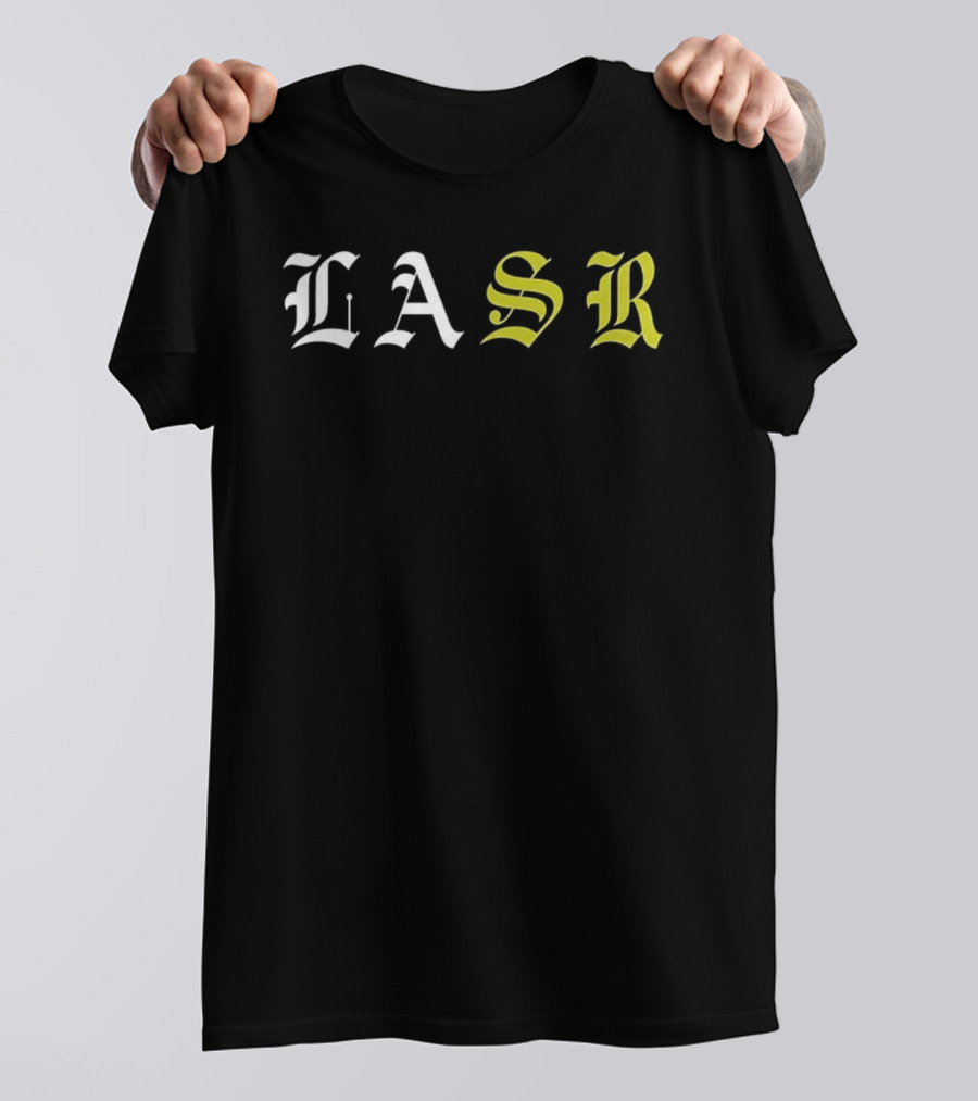 LASR Old English Style Letters Los Angeles Sports Report T-Shirt