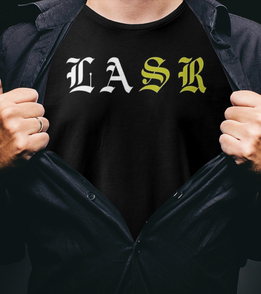 LASR Old English Style Letters Los Angeles Sports Report T-Shirt