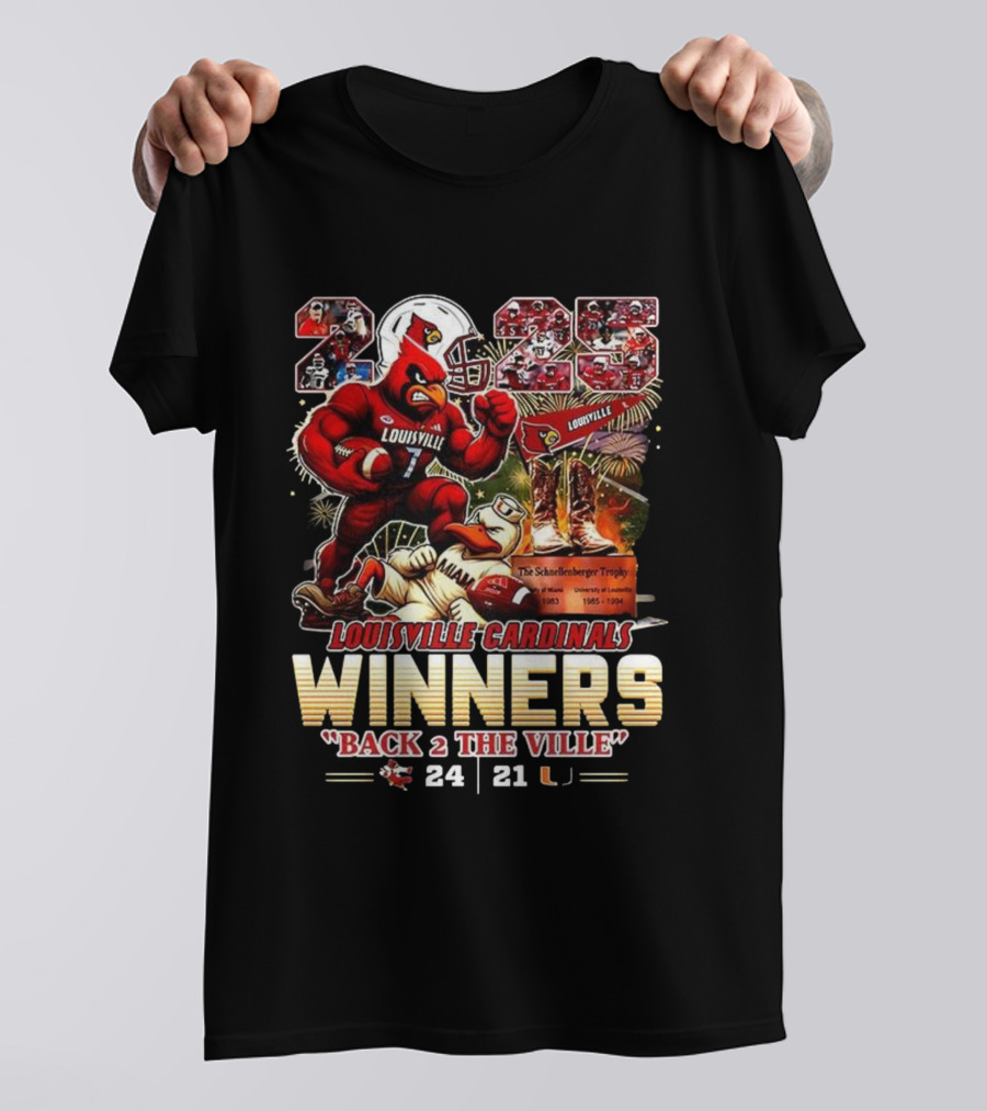 Louisville Cardinals Winners Back 2 The Ville 2025 Schnellenberger Trophy T-Shirt