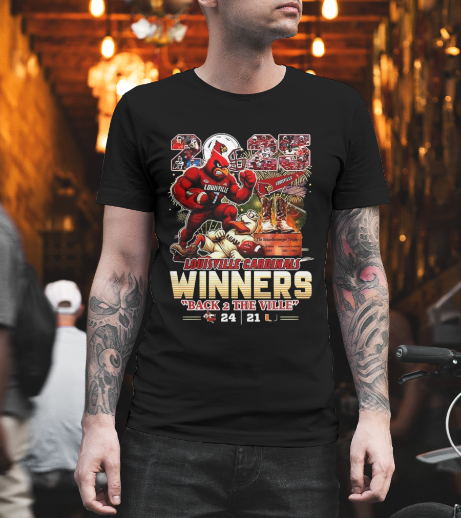 Louisville Cardinals Winners Back 2 The Ville 2025 Schnellenberger Trophy T-Shirt