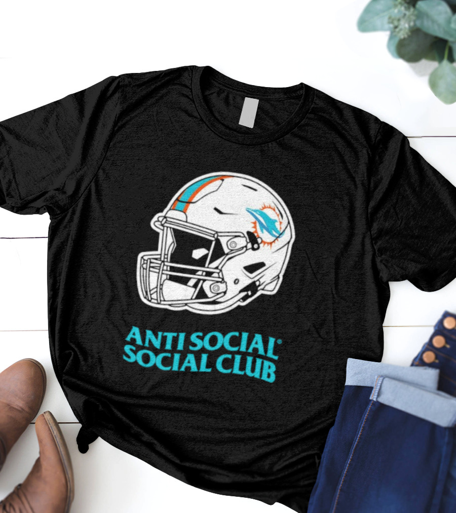 Miami Dolphins Anti Social Social Club Helmet Collaboration T-Shirt