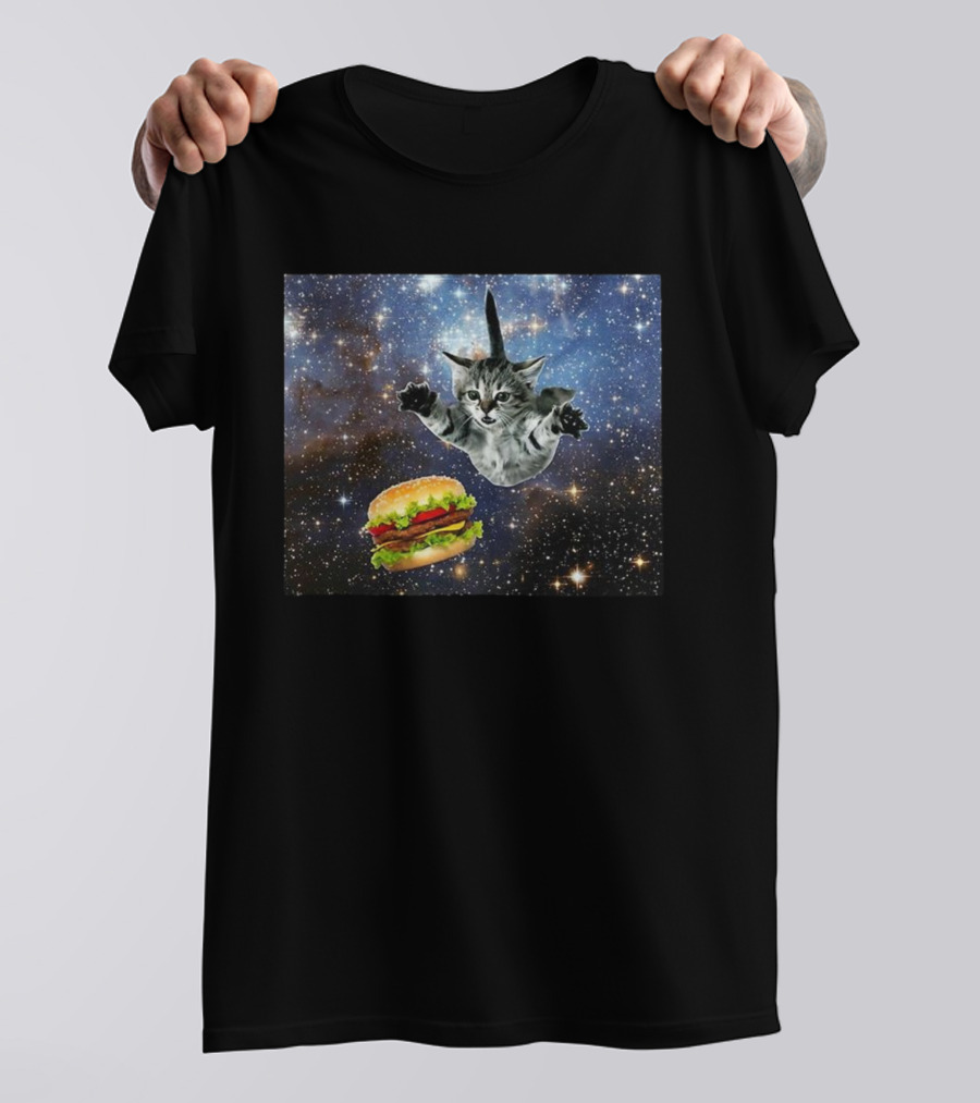 Silly Cats Hamburger Space Adventure With Stars And Galaxy T-Shirt
