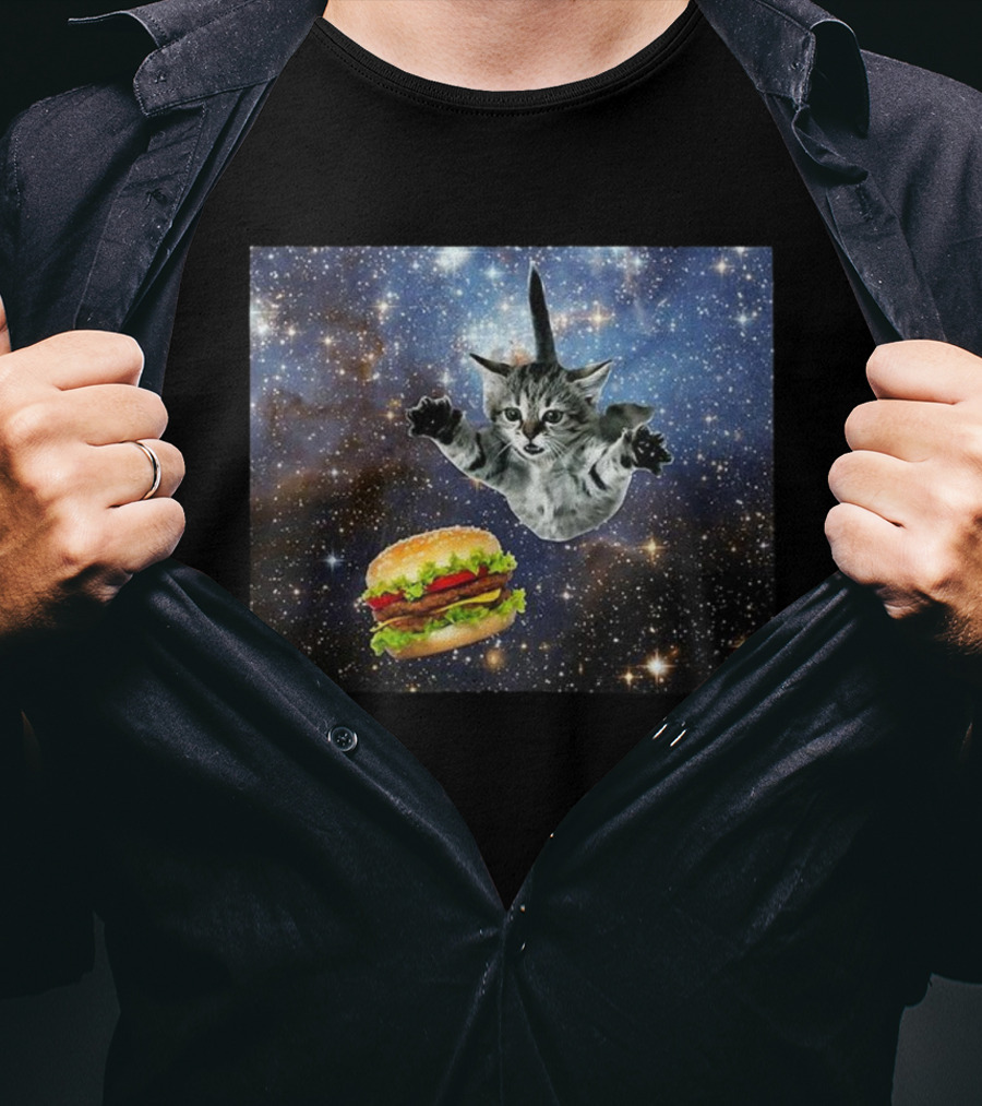 Silly Cats Hamburger Space Adventure With Stars And Galaxy T-Shirt