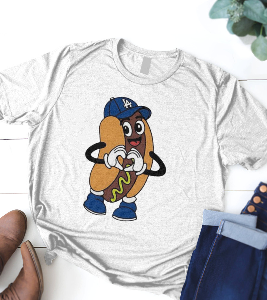 Dodger Dog LA Hat Hot Dog Los Angeles Dodgers Baseball Character T-Shirt
